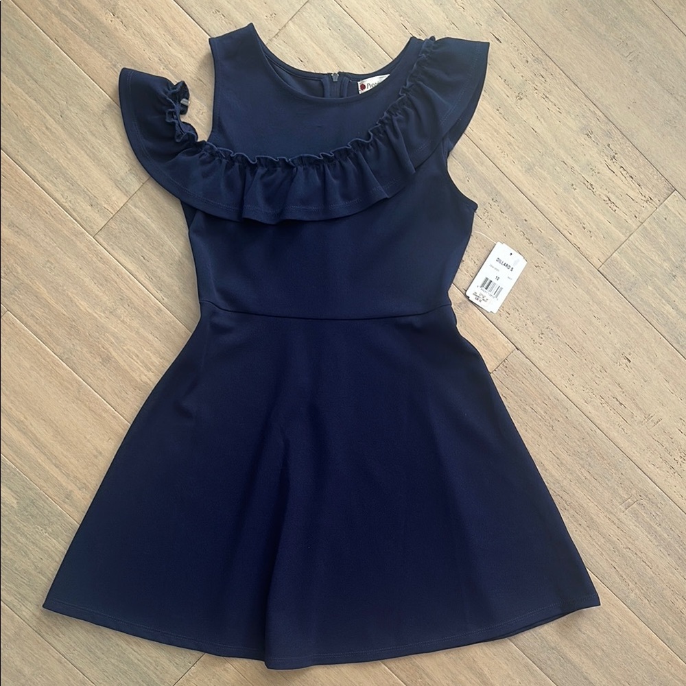 Poppies and Roses Navy Blue Ruffled Fit and Flare Dress